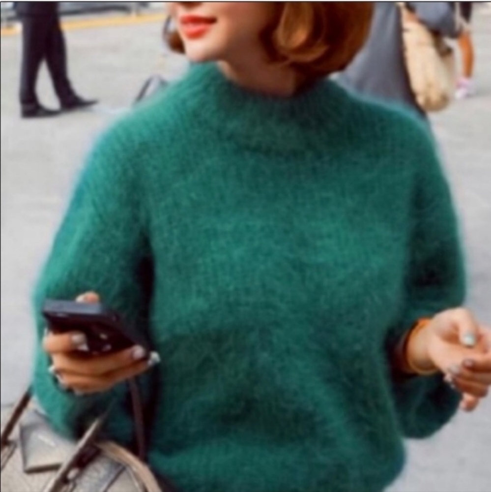 Anthropologie MOTH Green Angora Fluffy Soft Cowl Neck Sweater Size S/P